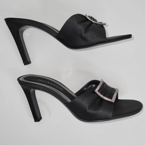 Enzo Angiolini Eamoria Black Fabric Heeled Slide w/Rhinestones Womens Shoes SZ 6 - Picture 7 of 10